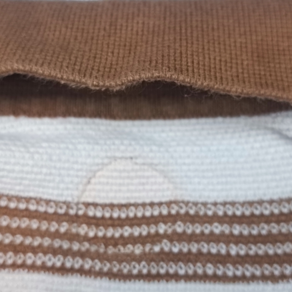 Common People Fry Knitted Polo Shirt Tan Brown Stripe Size S Cotton Preppy - Picture 5 of 9